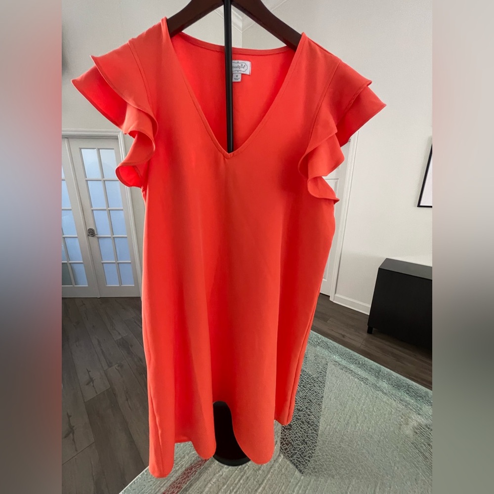 Mud Pie Vibrant Orange Ruffle Sleeve Dress. Size L